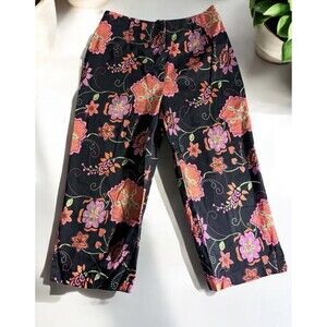 VTG Spenser Jeremy l Vintage 90’s Flower Print Capris 4 Black, orange and pink